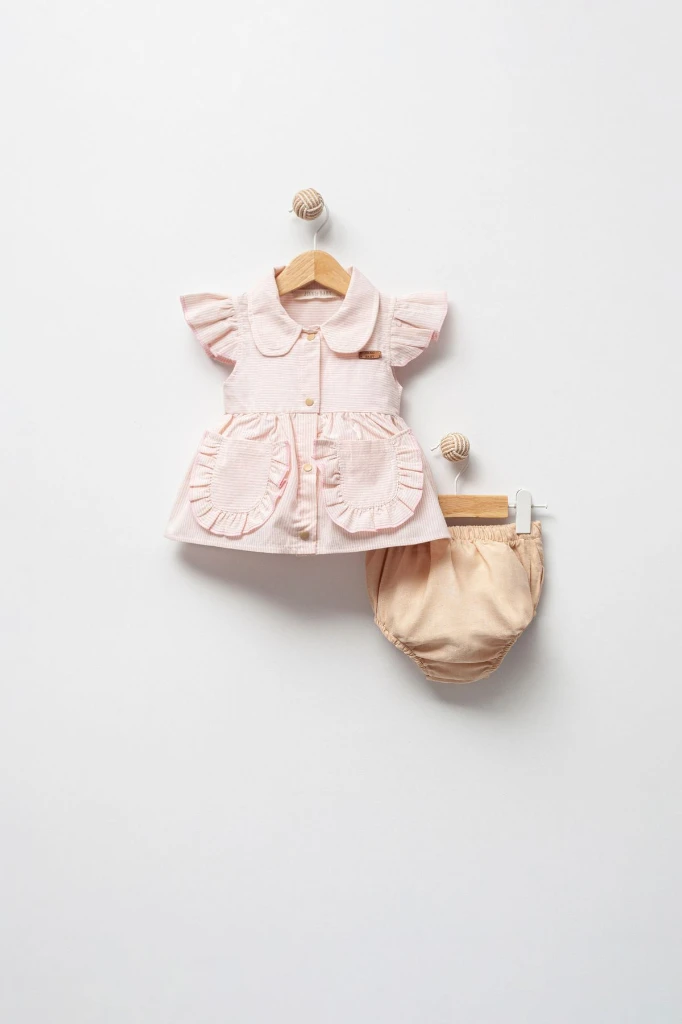 Çizgili 2'li Kız Bebek Takım 3508 - PEMBE