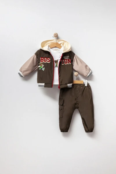 Paraşüt Kumaş Badili Mevsimlik 3'lü Erkek Bebek Takım 8082 - HAKİ