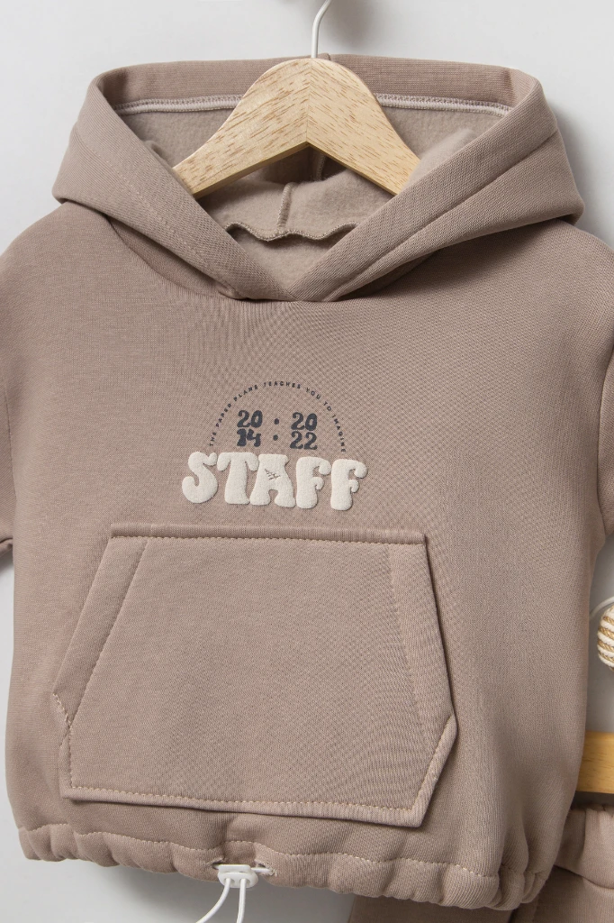 Sırt Baskılı Unisex Çocuk Sweat Eşofman Takımı 8175 - VİZON