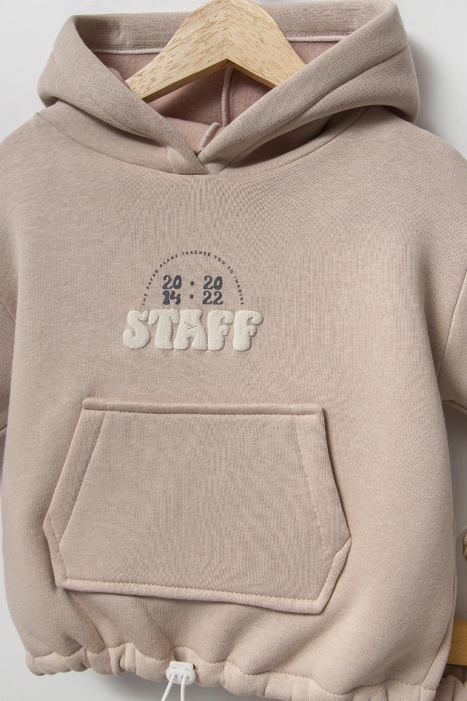 Sırt Baskılı Unisex Çocuk Sweat Eşofman Takımı 8175 - BEJ