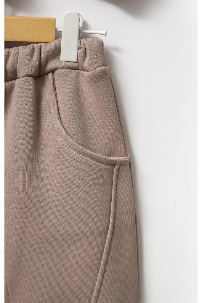 Sırt Baskılı Unisex Çocuk Sweat Eşofman Takımı 8175 - VİZON