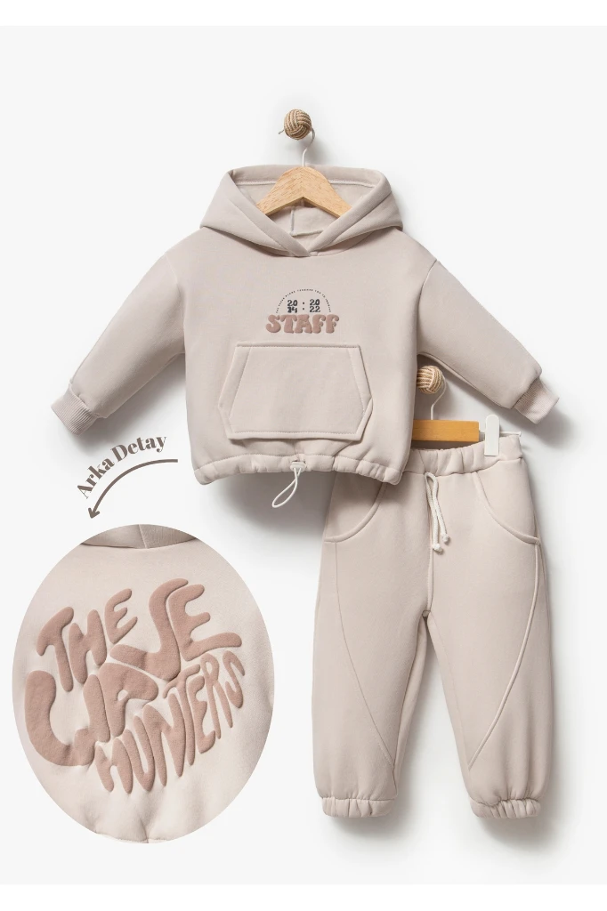 Sırt Baskılı Unisex Çocuk Sweat Eşofman Takımı 8175 - GRİ