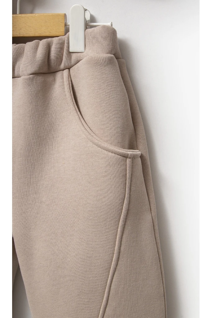 Sırt Baskılı Unisex Çocuk Sweat Eşofman Takımı 8175 - BEJ