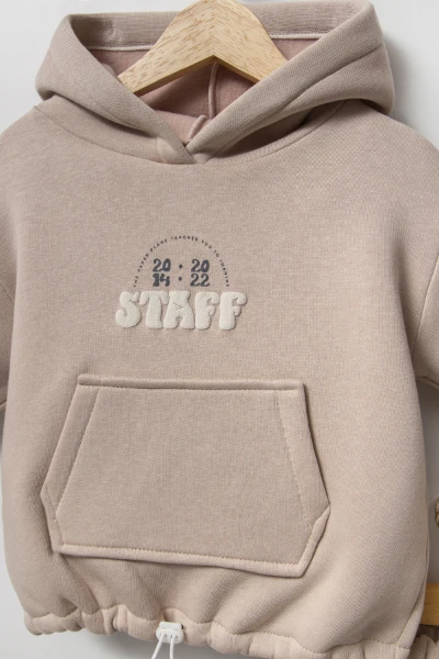 Sırt Baskılı Unisex Çocuk Sweat Eşofman Takımı 8175 - BEJ