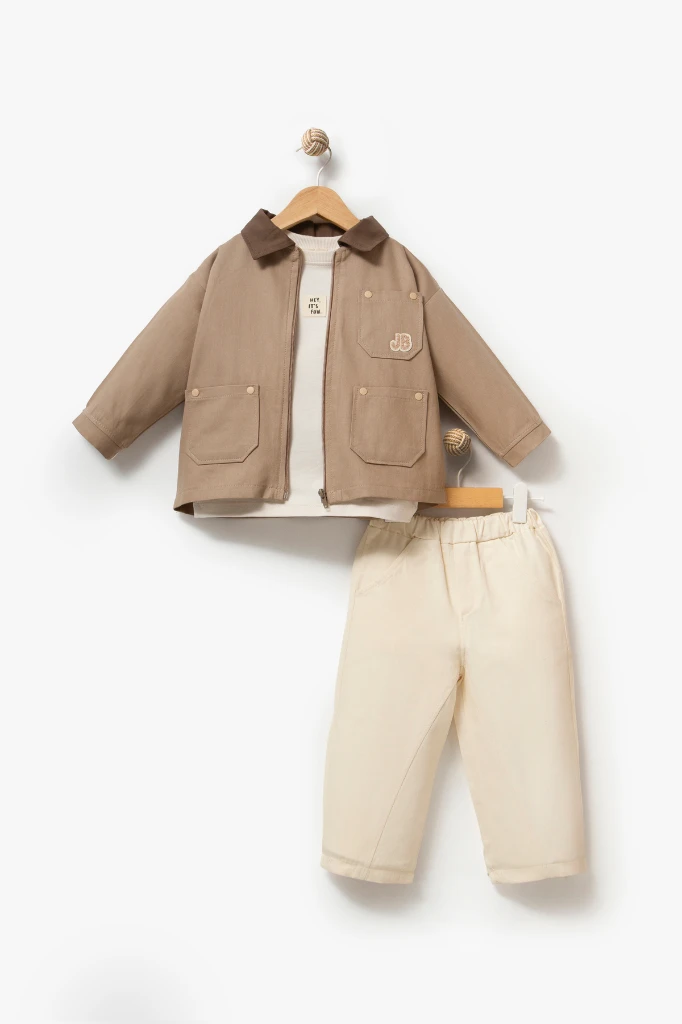 JB Nakış Detaylı 3'lü Takım 9074 - AÇIK KAHVERENGİ