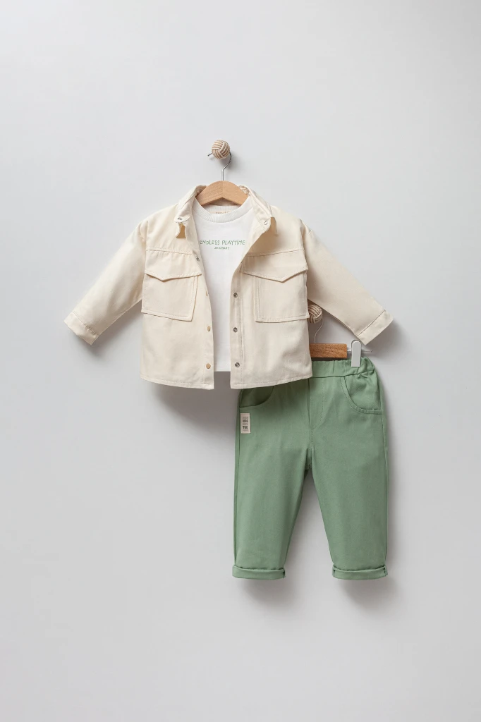 Erkek Bebek Gabardin Ceketli 3'lü Takım 9041 MS - YEŞİL