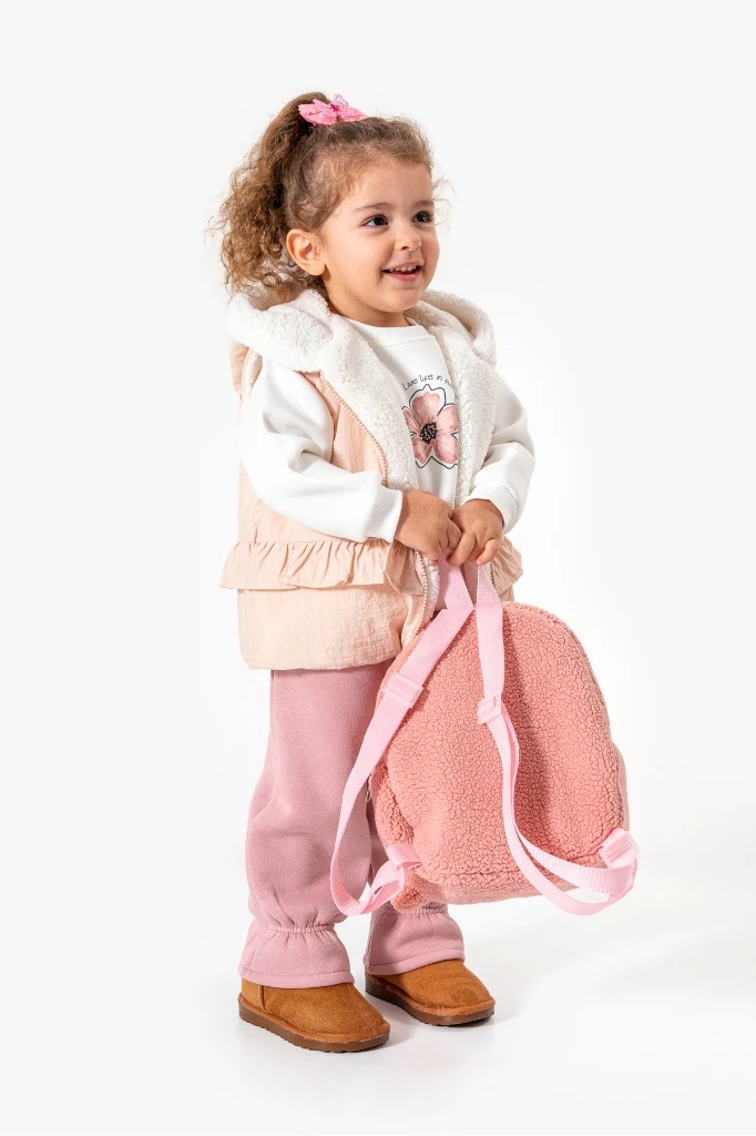 Fırfırlı Yelekli Çiçek Baskılı 3’lü Bebek Takımı 8172 - PEMBE