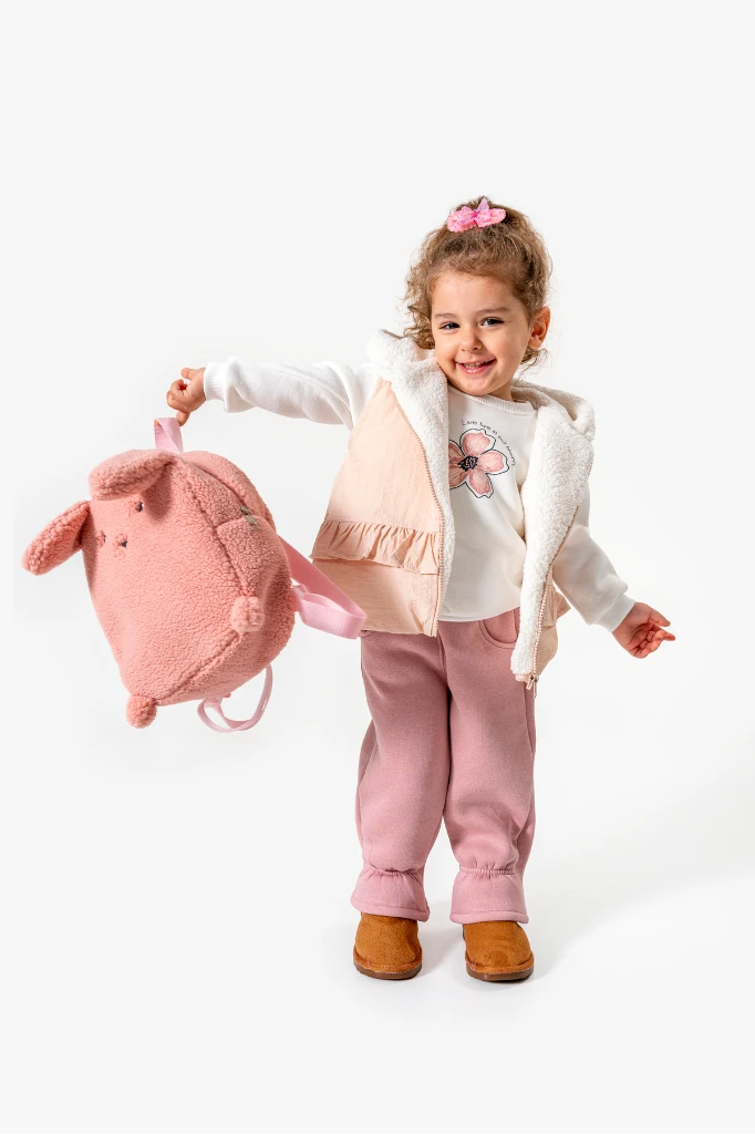 Fırfırlı Yelekli Çiçek Baskılı 3’lü Bebek Takımı 8172 - PEMBE