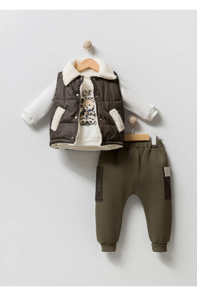 Jikko Boys Takım Şişme Yelekli Kuzu Astarlı Mikro Cepli Takım 8166 - HAKİ