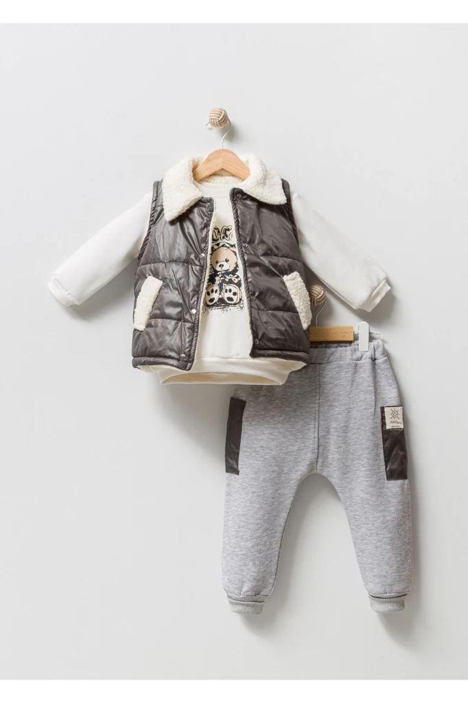 Jikko Boys Takım Şişme Yelekli Kuzu Astarlı Mikro Cepli Takım 8166 - GRİ