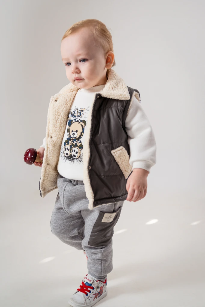 Jikko Boys Takım Şişme Yelekli Kuzu Astarlı Mikro Cepli Takım 8166 - GRİ