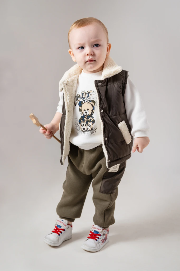 Jikko Boys Takım Şişme Yelekli Kuzu Astarlı Mikro Cepli Takım 8166 - HAKİ