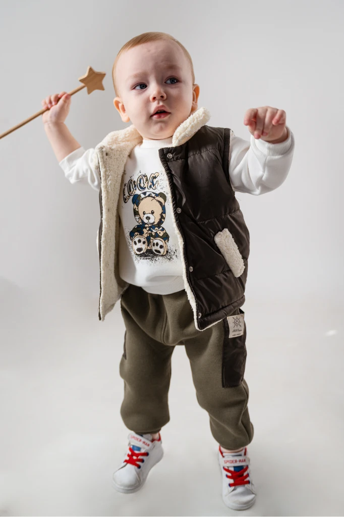 Jikko Boys Takım Şişme Yelekli Kuzu Astarlı Mikro Cepli Takım 8166 - HAKİ