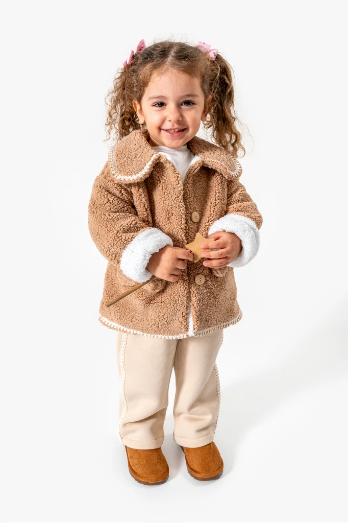 Peluş Ceketli Günlük Kız Bebek Takım 8167 - KAHVERENGİ