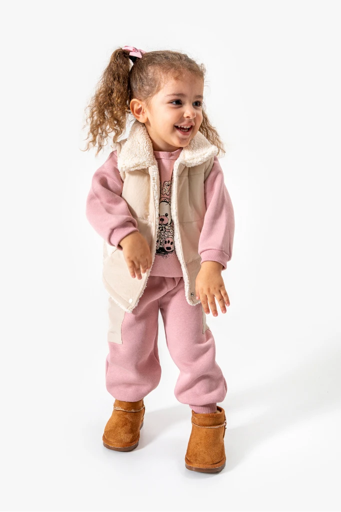 Şişme Yelekli Kuzu Astarlı Mikro Cepli Kız Takım 8266 - BEJ