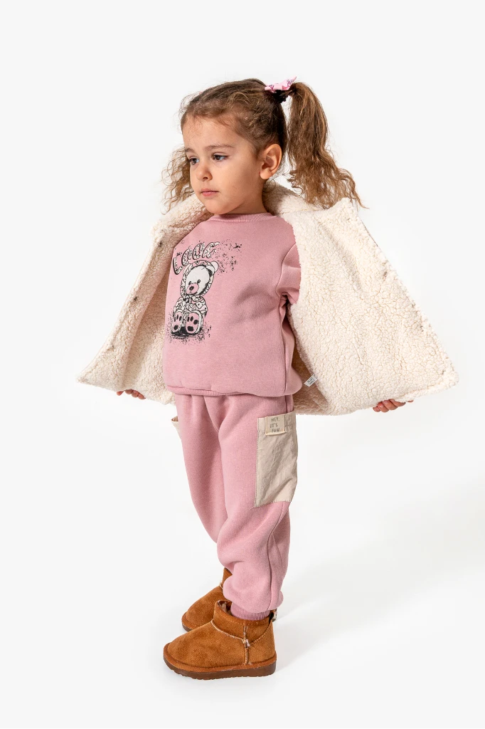 Şişme Yelekli Kuzu Astarlı Mikro Cepli Kız Takım 8266 - BEJ