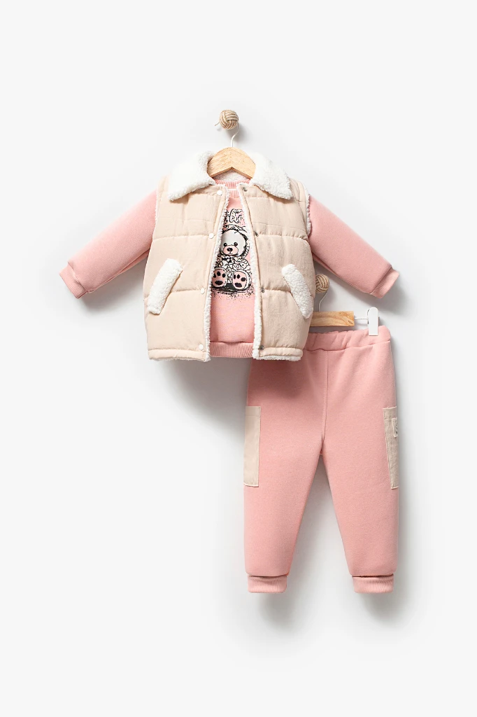 Şişme Yelekli Kuzu Astarlı Mikro Cepli Kız Takım 8266 - BEJ