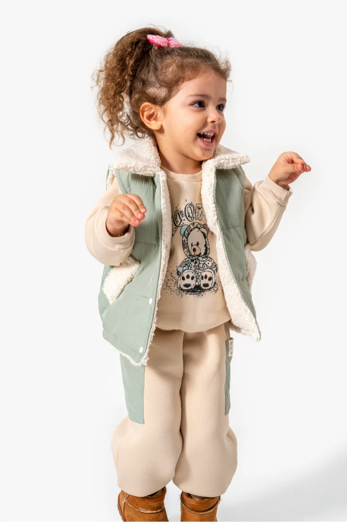 Şişme Yelekli Kuzu Astarlı Mikro Cepli Kız Takım 8266 - YEŞİL