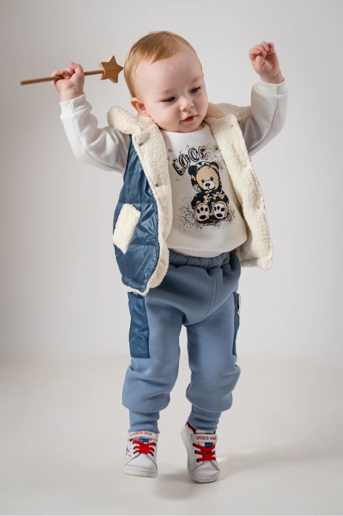 Jikko Boys Takım Şişme Yelekli Kuzu Astarlı Mikro Cepli Takım 8166 - İNDİGO