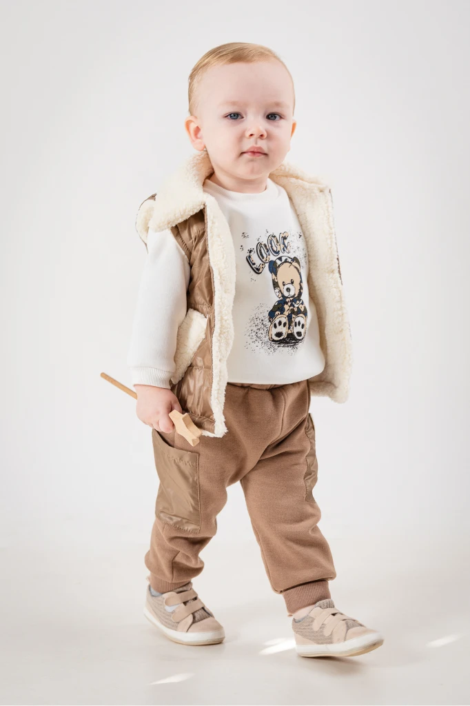 Jikko Boys Takım Şişme Yelekli Kuzu Astarlı Mikro Cepli Takım 8166 - KAHVERENGİ