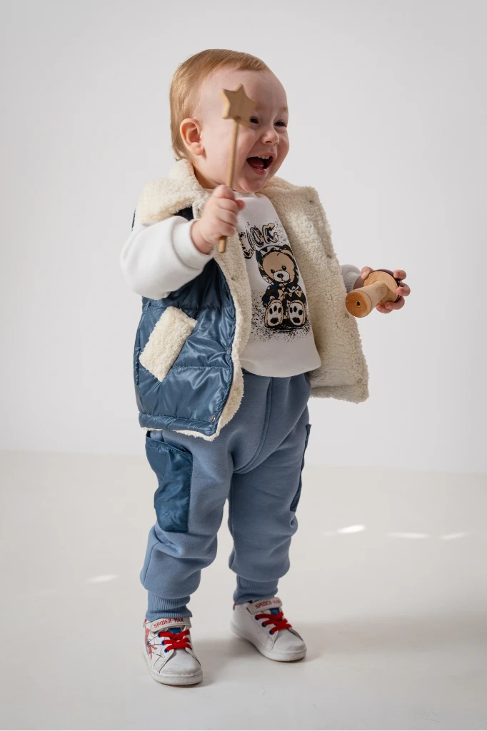 Jikko Boys Takım Şişme Yelekli Kuzu Astarlı Mikro Cepli Takım 8166 - İNDİGO