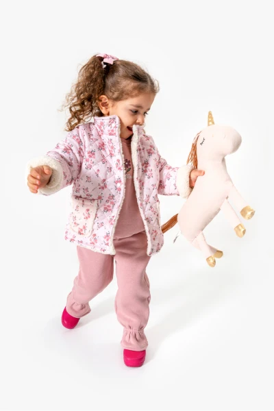 Çiçek Desenli 3’lü Bebek Takım 8170 - PEMBE