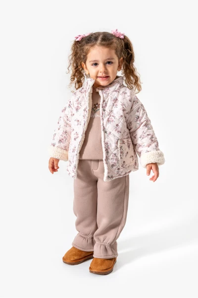 Çiçek Desenli 3’lü Bebek Takım 8170 - KAHVERENGİ