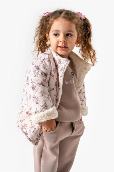 Çiçek Desenli 3’lü Bebek Takım 8170 - KAHVERENGİ