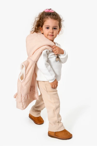 Fırfırlı Yelekli Çiçek Baskılı 3’lü Bebek Takımı 8172 - BEJ