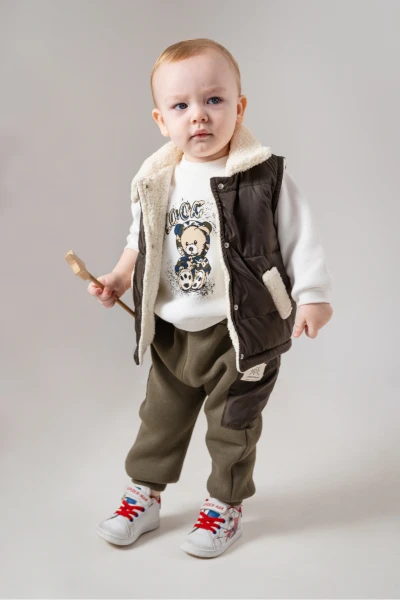 Jikko Boys Takım Şişme Yelekli Kuzu Astarlı Mikro Cepli Takım 8166 - HAKİ