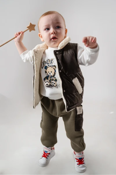 Jikko Boys Takım Şişme Yelekli Kuzu Astarlı Mikro Cepli Takım 8166 - HAKİ