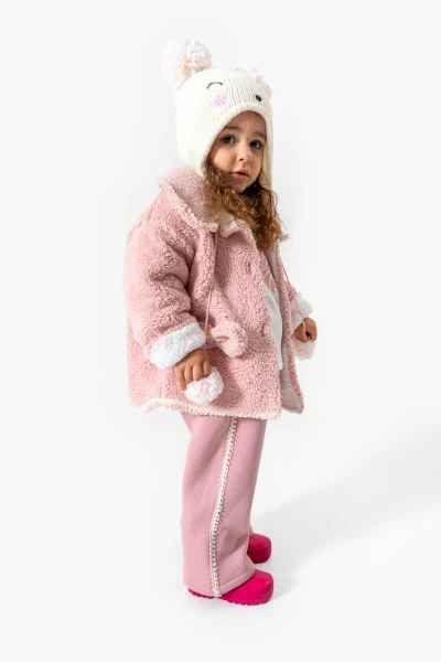 Peluş Ceketli Günlük Kız Bebek Takım 8167 - PEMBE
