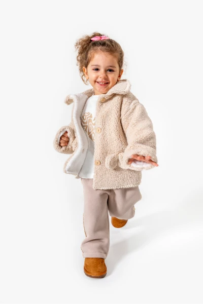 Peluş Ceketli Günlük Kız Bebek Takım 8167 - BEJ