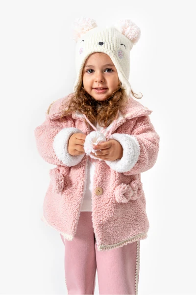 Peluş Ceketli Günlük Kız Bebek Takım 8167 - PEMBE