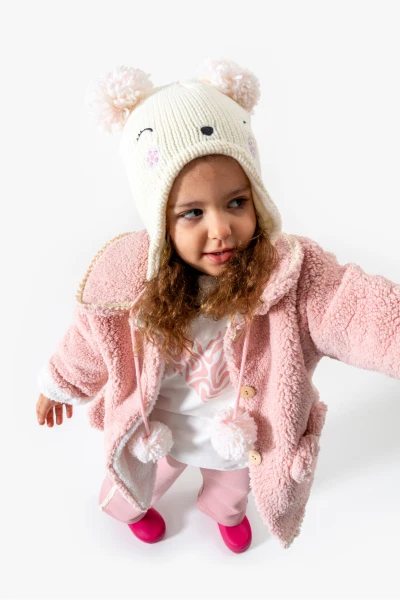 Peluş Ceketli Günlük Kız Bebek Takım 8167 - PEMBE