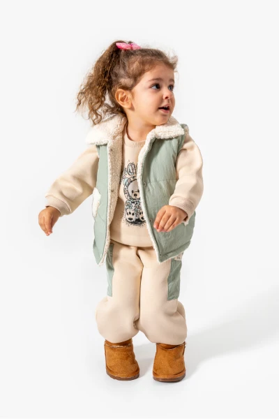 Şişme Yelekli Kuzu Astarlı Mikro Cepli Kız Takım 8266 - YEŞİL