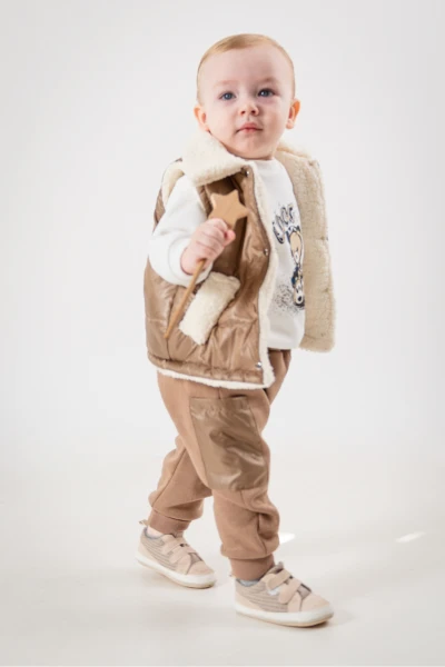 Jikko Boys Takım Şişme Yelekli Kuzu Astarlı Mikro Cepli Takım 8166 - KAHVERENGİ