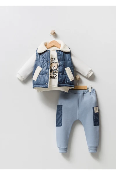 Jikko Boys Takım Şişme Yelekli Kuzu Astarlı Mikro Cepli Takım 8166 - İNDİGO