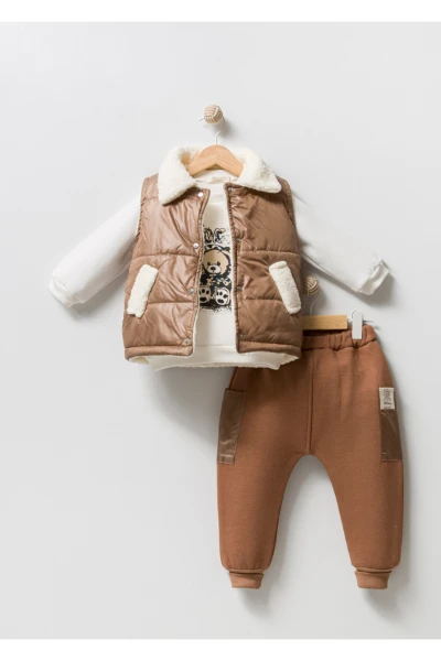 Jikko Boys Takım Şişme Yelekli Kuzu Astarlı Mikro Cepli Takım 8166 - KAHVERENGİ