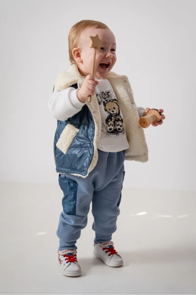 Jikko Boys Takım Şişme Yelekli Kuzu Astarlı Mikro Cepli Takım 8166 - İNDİGO