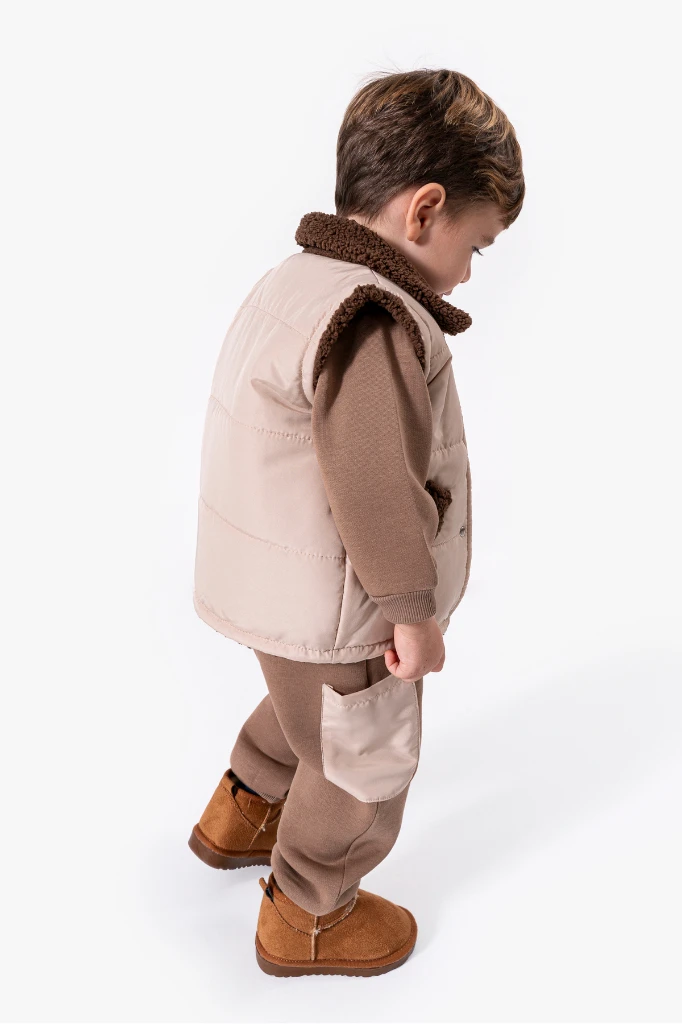 Jikko Boys Takım Şişme Yelekli Kuzu Astarlı Mikro Cepli Takım 8166 - BEJ