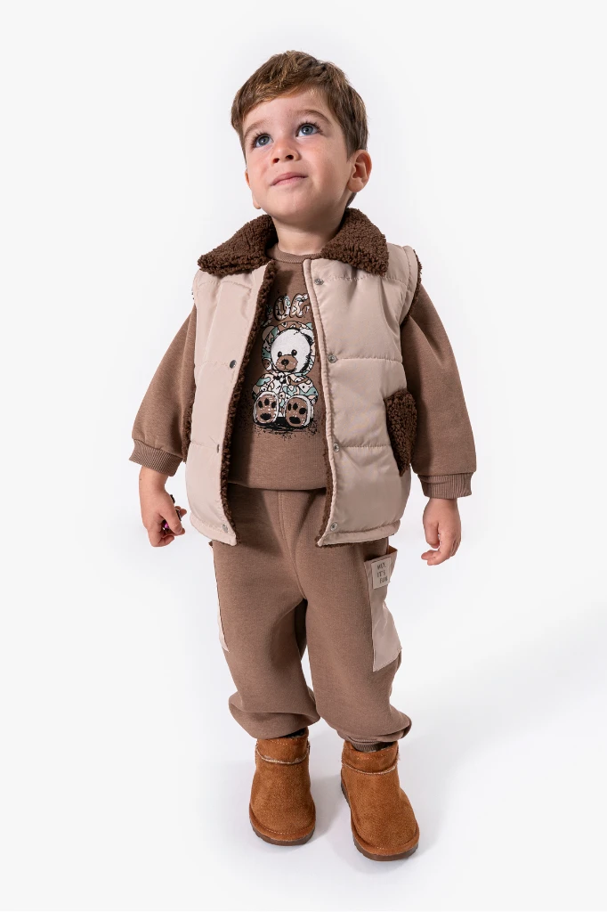 Jikko Boys Takım Şişme Yelekli Kuzu Astarlı Mikro Cepli Takım 8166 - BEJ