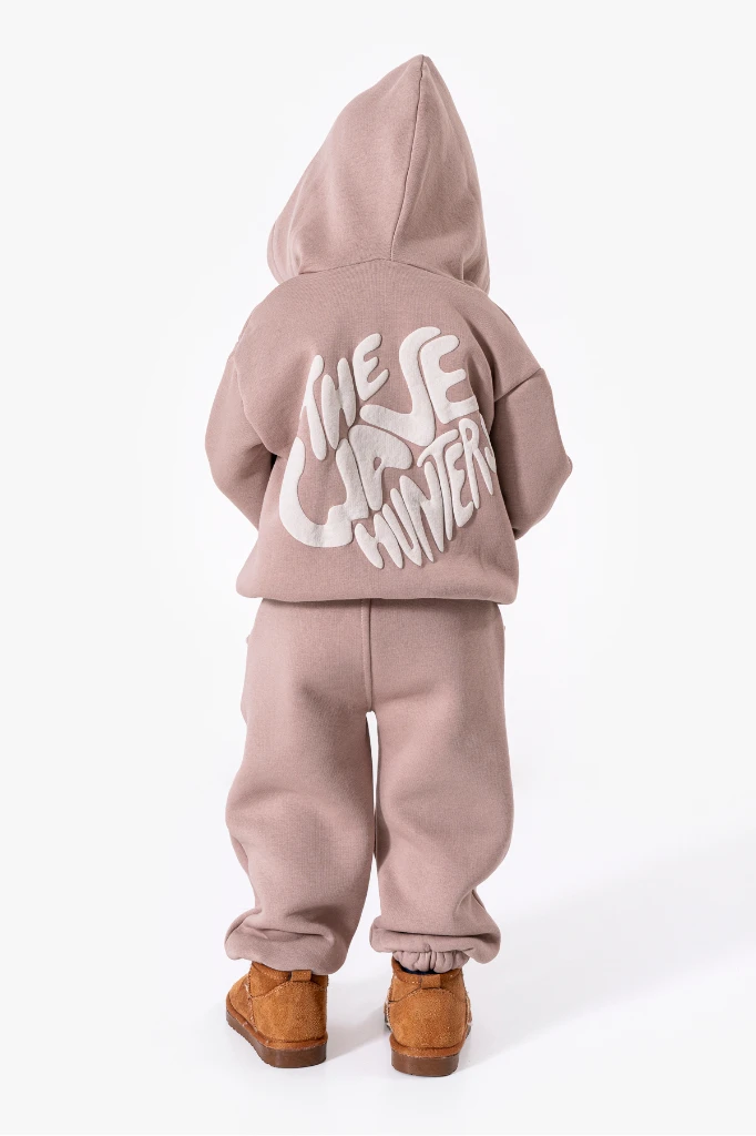 Sırt Baskılı Unisex Çocuk Sweat Eşofman Takımı 8175 - VİZON