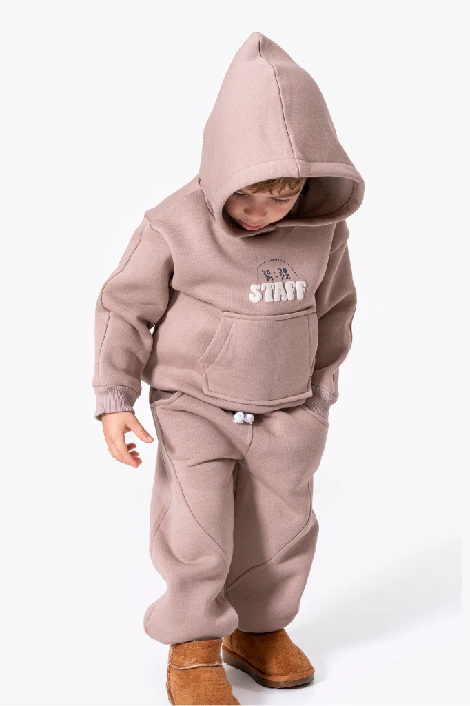 Sırt Baskılı Unisex Çocuk Sweat Eşofman Takımı 8175 - VİZON