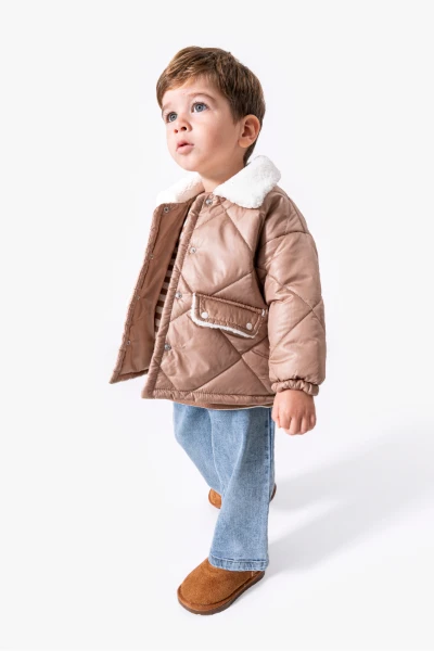 Çizgili Sweatshirt ve Kapitone Montlu 3’lü Bebek Takımı 8171 - KAHVERENGİ