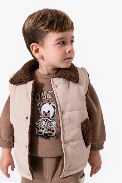 Jikko Boys Takım Şişme Yelekli Kuzu Astarlı Mikro Cepli Takım 8166 - BEJ