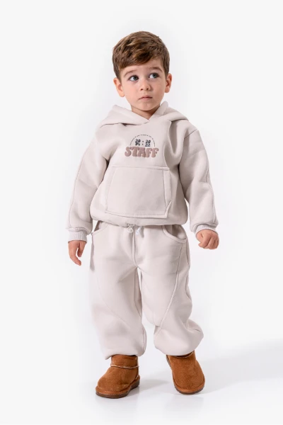 Sırt Baskılı Unisex Çocuk Sweat Eşofman Takımı 8175 - GRİ