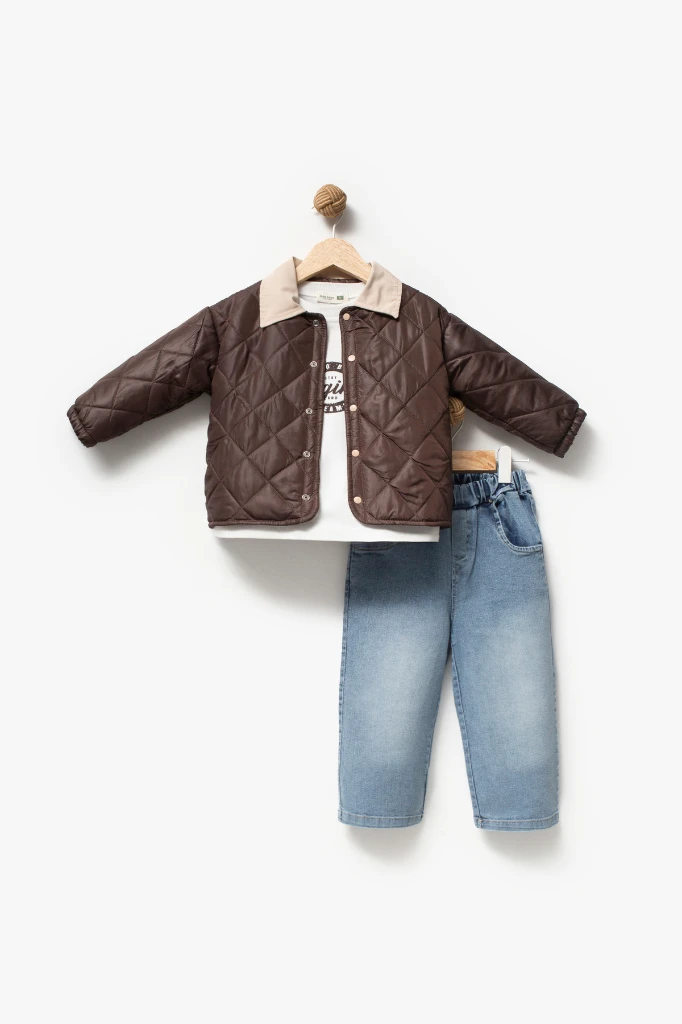 Kapitone Basic Bayramlık 3'lü Erkek Mont Takımı 9082 - KAHVERENGİ