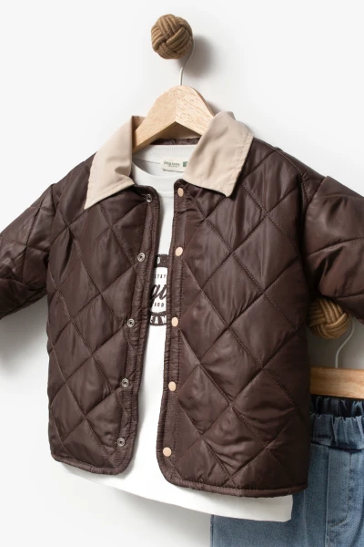 Kapitone Basic Bayramlık 3'lü Erkek Mont Takımı 9082 - KAHVERENGİ