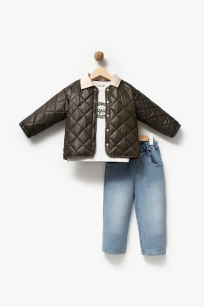 Kapitone Basic Bayramlık 3'lü Erkek Mont Takımı 9082 - HAKİ